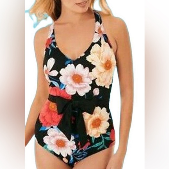 Miraclesuit Other - NEW Miraclesuit Dream Black Floral Tie Waist Swimsuit Size 8